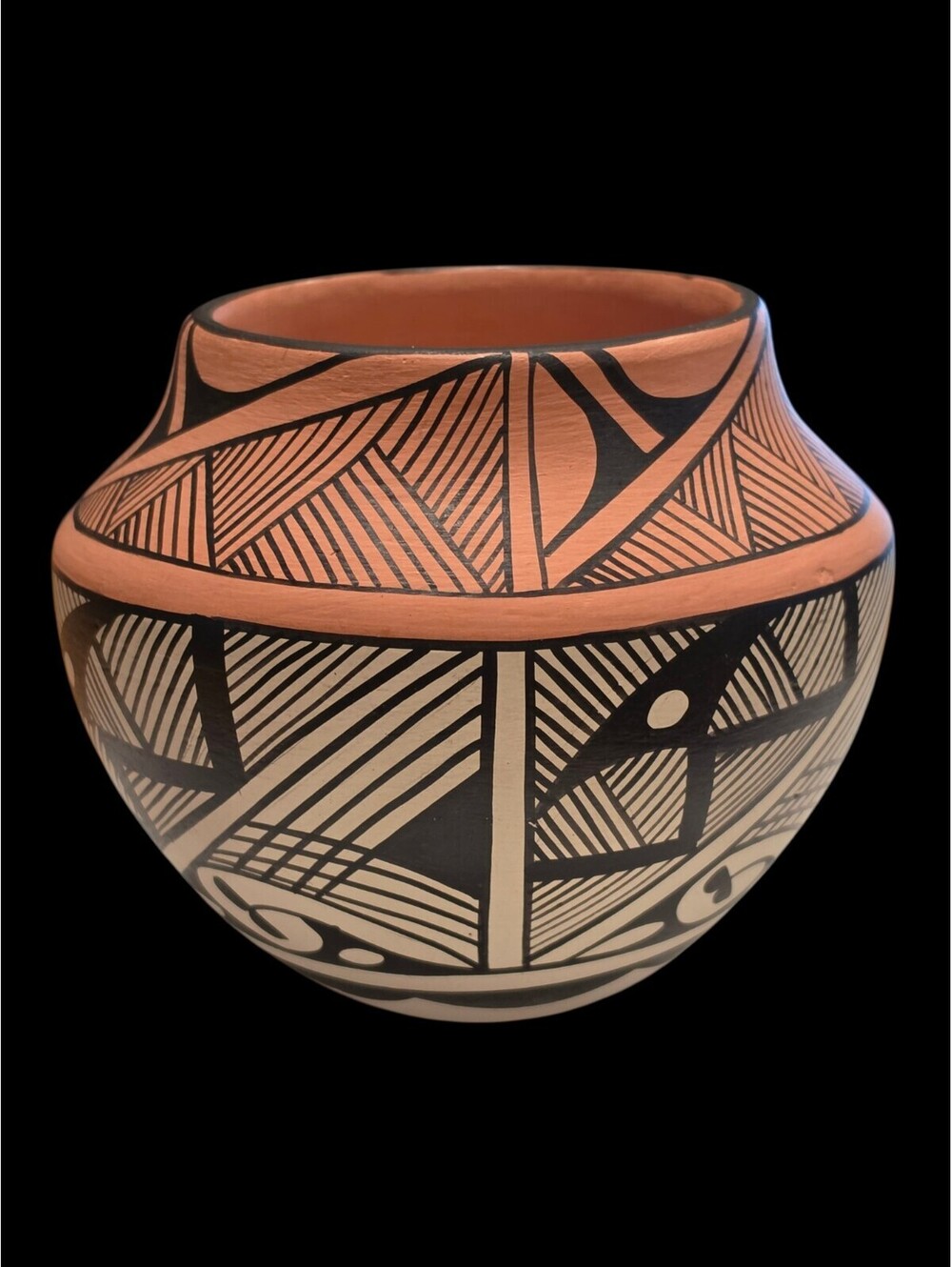 Native American Pottery Jar by MS Toya of the Jemez Pueblo 4” Tall 4.5” Wide
